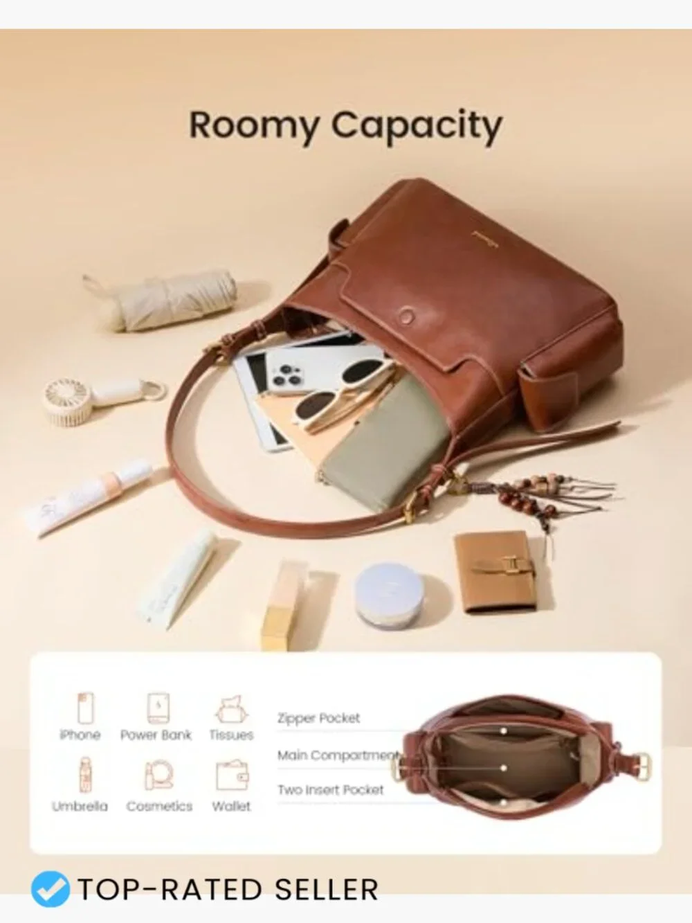 Hobo Handbag Soft Faux Leather Crossbody Shoulder Bag with Tassel Charm